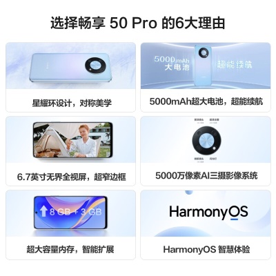 华为畅享 50 Pro 5000mAh大电池超能续航 6.7英寸无界全视屏 5000万像素超清影像 256G