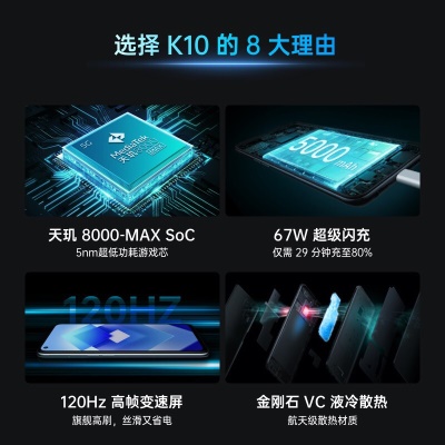 OPPO K10 冰魄蓝 8GB+256GB 天玑 8000-MAX