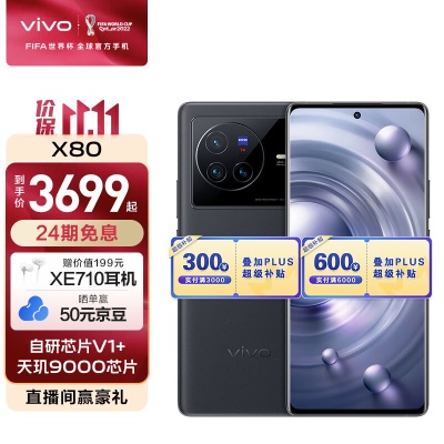 vivo X80 天玑9000旗舰芯片 自研芯片V1+ 蔡司T*光学镜头 双电芯80W闪充 拍照手机
