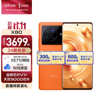 vivo X80 天玑9000旗舰芯片 自研芯片V1+ 蔡司T*光学镜头 双电芯80W闪充 拍照手机