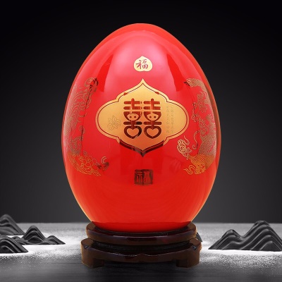 大号描金喜字福气蛋（配木质旋转底座）