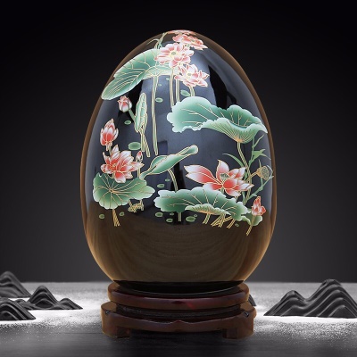 乌金清荷福气蛋（配木质旋转底座）