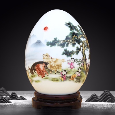 三阳开泰福气蛋（配木质旋转底座）