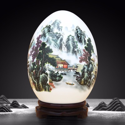 两岸青山福气蛋（配木质旋转底座）
