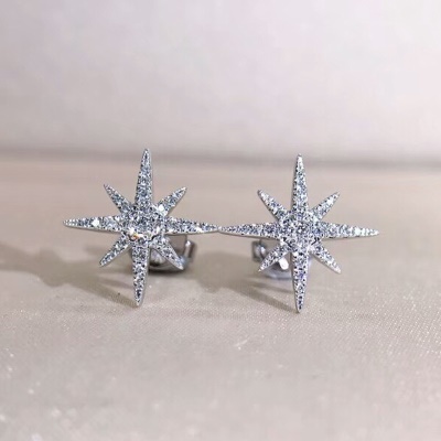 新款八芒星耳钉女韩版ins米字星星耳环网红满钻小... 