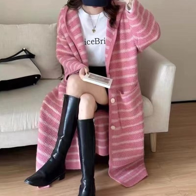 慵懒风减龄长袖针织开衫女秋装气质中长款毛衣外套温... 