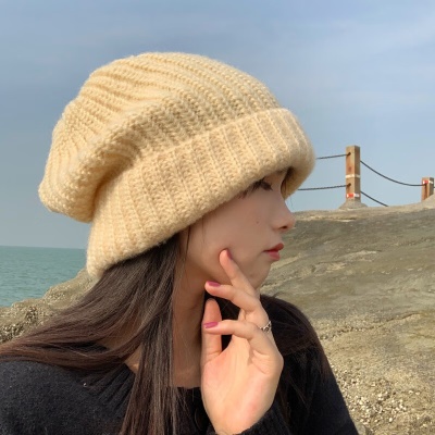 日系毛线帽子女秋冬季百搭韩版针织帽保暖护耳大头宽... 