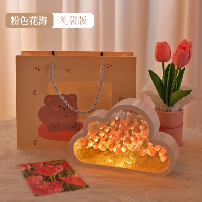 【礼袋款】【成品-云朵】粉色20朵花海+贺卡